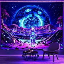 Blacklight UV Reactive Tapestry Trippy Neon Wall Hanging Glow in Dark Art Decors