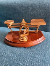 Fabulous Vintage Brass Post Office Scales Original with 3 Weights Exc. Cond.