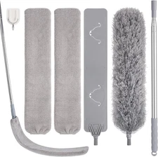 Feather Duster Set (4 Pieces), 30-100 inch Microfiber Retractable Gap Duster for