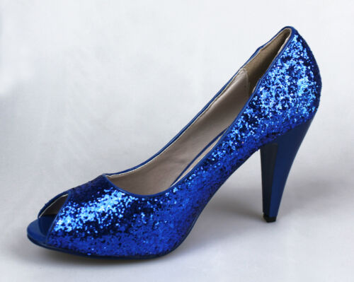 SCARPA DONNA SANDALI DECOLTE' BLU PAIETTE ELEGANTI BRILLANTINI TACCO ALTO - Bild 3 von 4