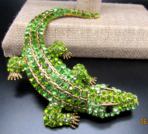 KENNETH J LANE KJL COUTURE COLLECTION BRILLIANT ALLIGATOR PIN NEW 4.25" HUGE - Picture 9 of 14