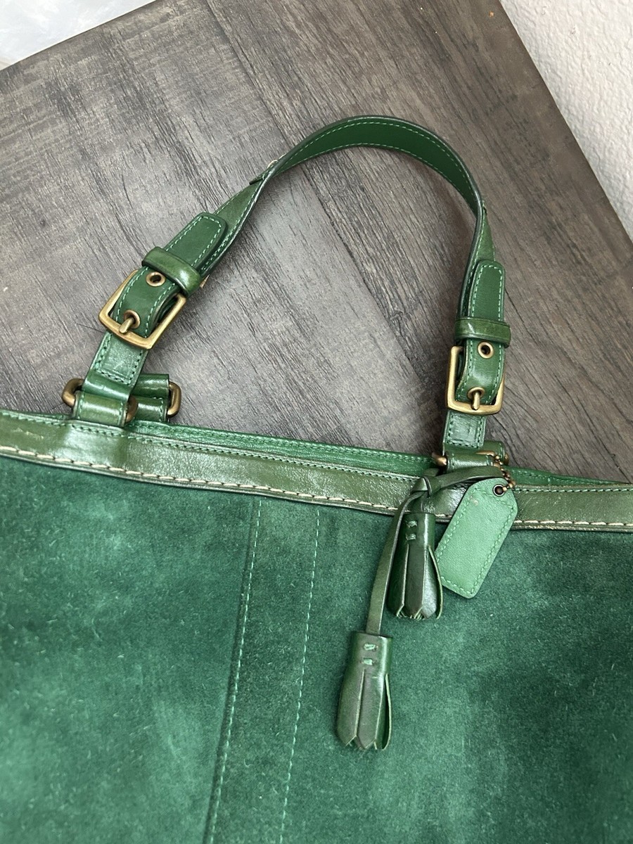 Vintage Coach 7477 Suede Tassel Satchel Bag Green 14X10X6 EUC | eBay