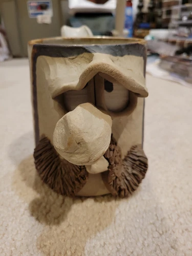 Vintage Whimsical Ugly Face 3D Stoneware Pottery Coffee Mug/Cup Artist Signed