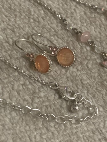 Avon Y Shape Pretty Pastel Pink Orange Necklace & Earrings Gift Set - Picture 7 of 14