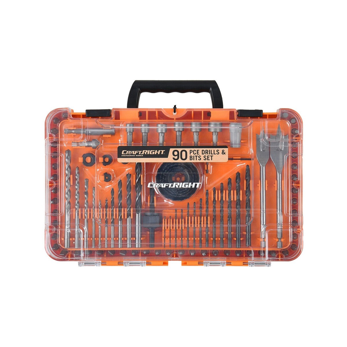Craftright 90 Piece Drill And Bits Set-HSS Masonry wood spade hole