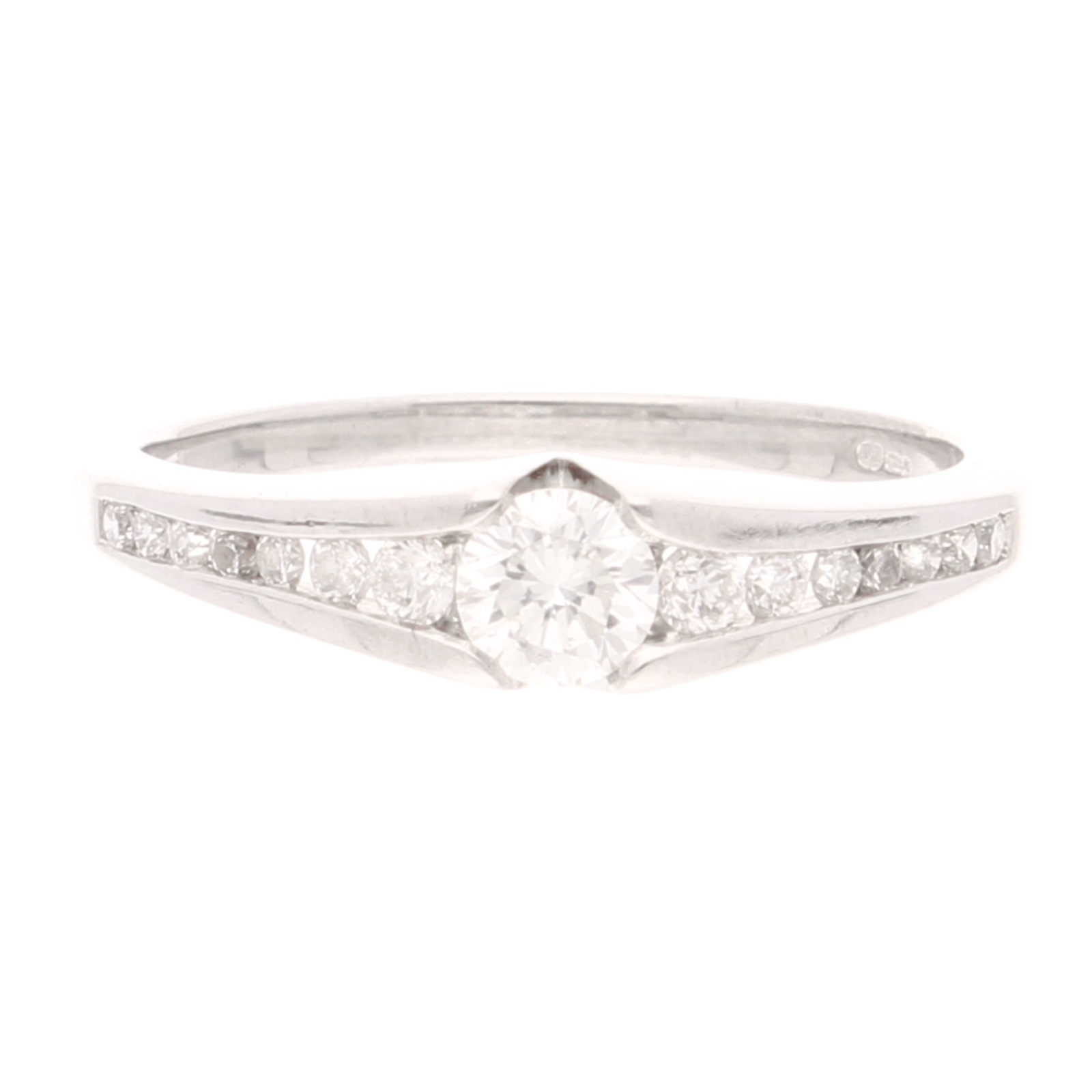 18Carat White Gold 0.50ct Solitaire w/ Accents Ring (Size O 1/2) 4mm Head