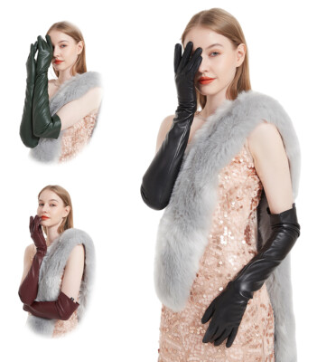 Touch Screen Real Sheep Leather Gloves Long style Black Burgundy Green Color