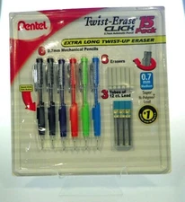 Pentel Twist-Erase Click Automatic Pencil Set 0.7mm Medium Hi-Polymer, 15 Pieces