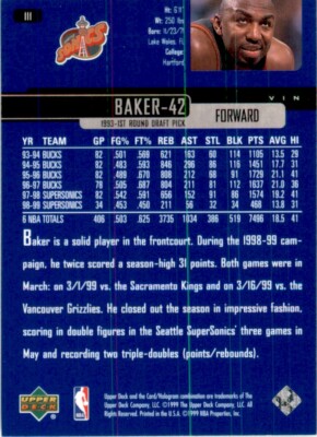 1999-00 Upper Deck Vin Baker Seattle SuperSonics #111 NBA