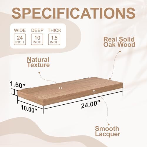 Solid Oak Floating Shelves, 24" Wide X 10" Deep Floating 24 in W x 10 in D - Picture 4 of 7