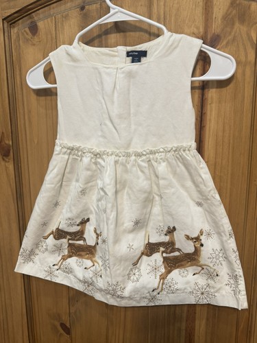 Baby Gap Girl’s Deer White Holiday Christmas Snow Ivory Dress Size 4 Years