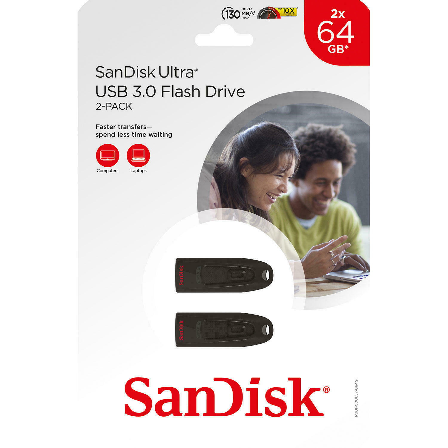 SANDISK 64 GB ULTRA USB 3.0 FLASH DRIVE 2 PACK *NEW 619659186487 