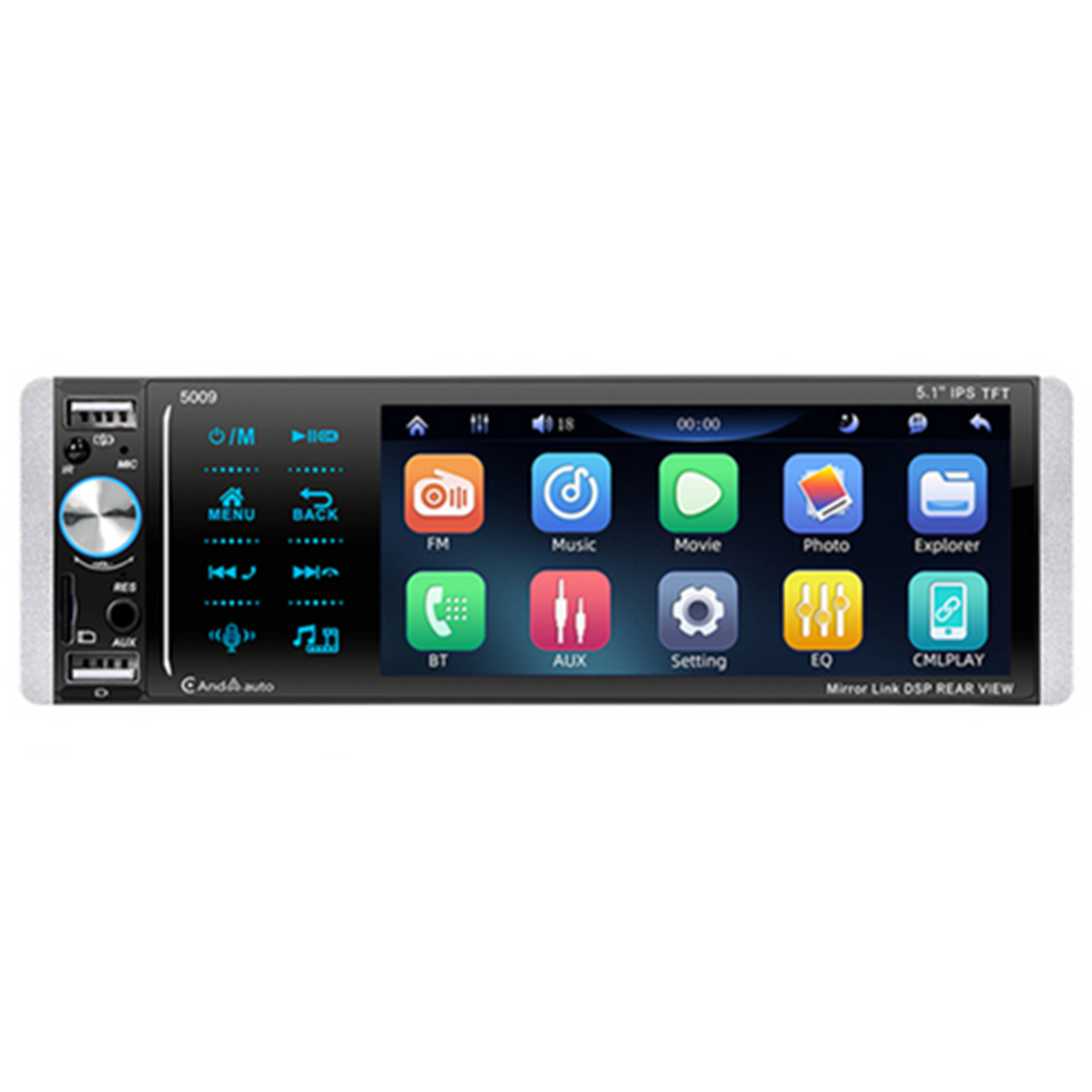 5.1in Bluetooth Car Stereo with CarPlay Android Auto USB FM MP5