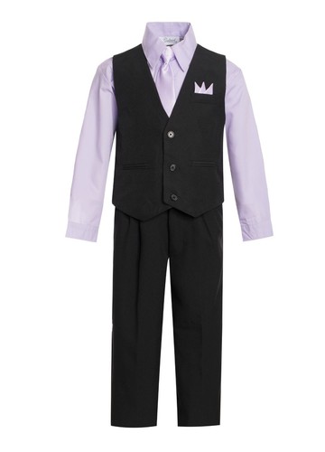 BOYS STRIPED FORMAL VEST 5PC SET VEST-PANT SHIRT TIE POCKET SQ V-1288 - Picture 3 of 15