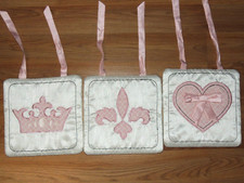 LAMBS  IVY DUCHESS 3 SOFT WALL HANGINGS WHITE PINK HEART CROWN