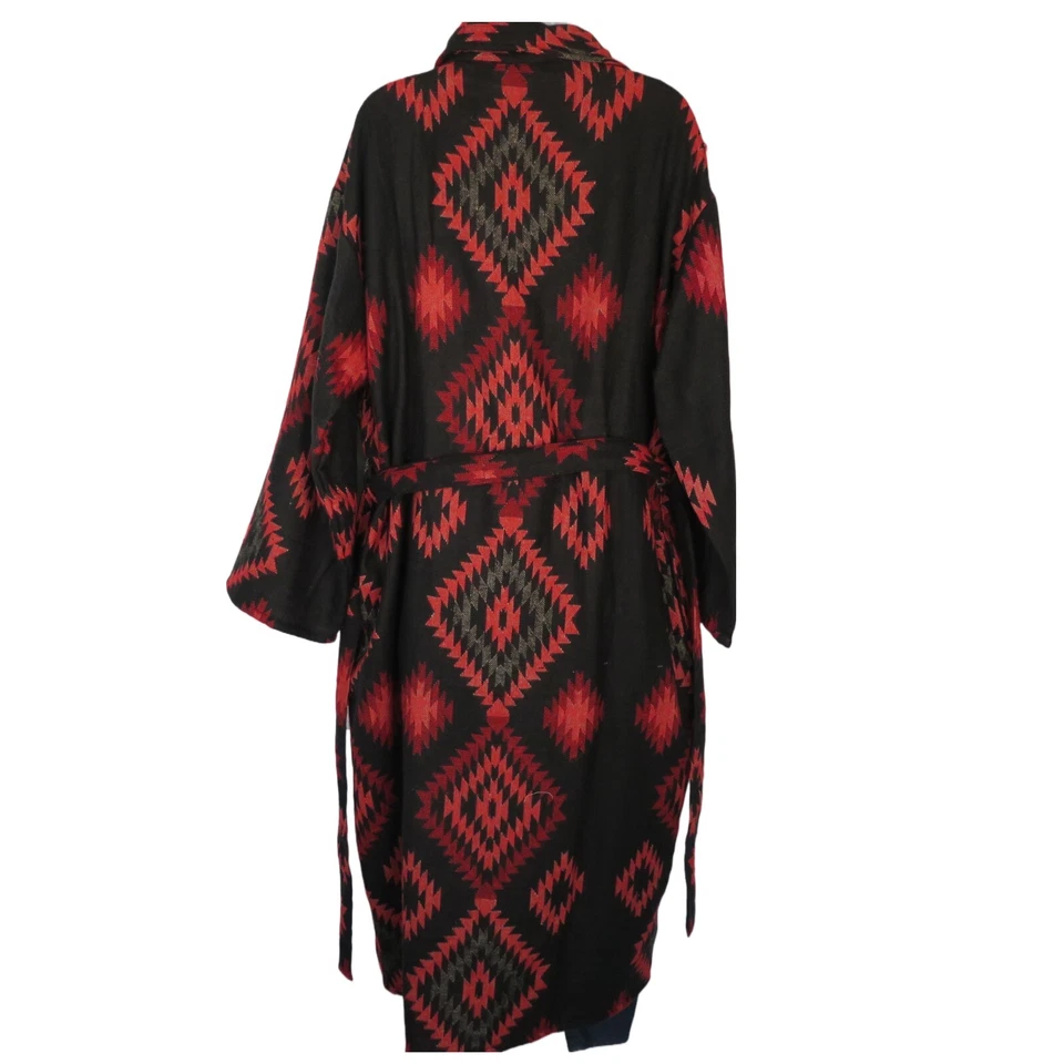 Abrigo/Bata|Azteca|Boho|años 60|Diseñador|Manga Completa|Telar a Mano| Mezcla de Lana Yak| Negro Foto 3 de 4