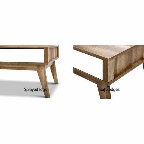 Artiss Coffee Table Storage Tables 2 Drawers Shelf Scandinavian Wooden White - Picture 7 of 10