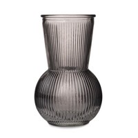 2X Glasvase Mit Rillen Vase Grau Ø11Cm H17,5Cm Dekovase Deko Tischdeko