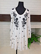 Free People Oxford White Embroidery Boho Dress Long Sleeve XS Swing Open Back