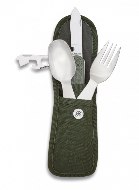 SET CUBIERTOS VERDE OD CAMPING MILITAR, EJERCITO, OUTDOOR, CAZA, PESCA