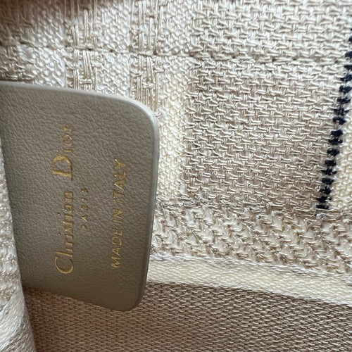 Dior Mini Book Tote Bag in Beige Striped Embroidery - Picture 24 of 24