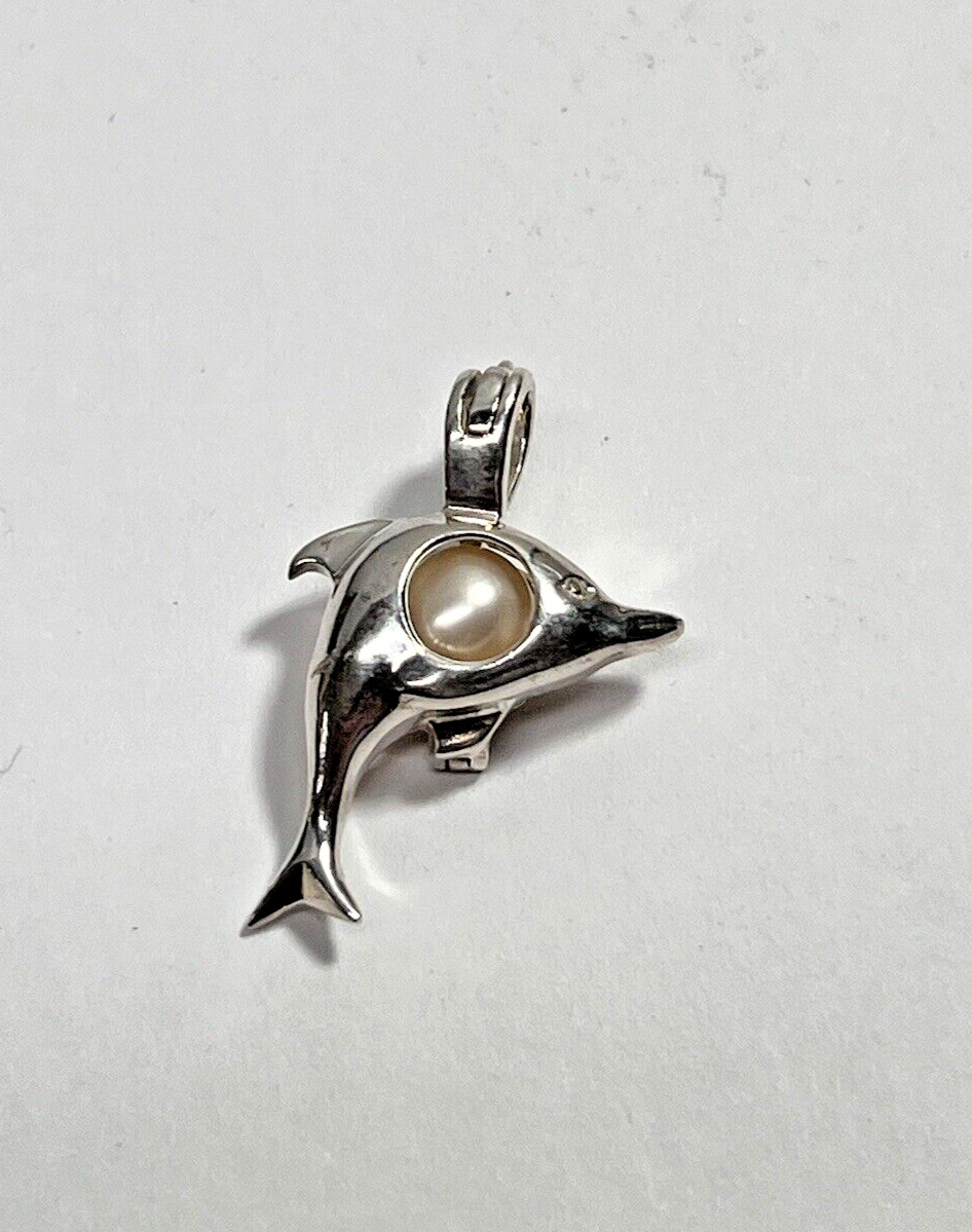 Beautiful Solid Silver 925 Designer Dolphin & Pea… - image 2