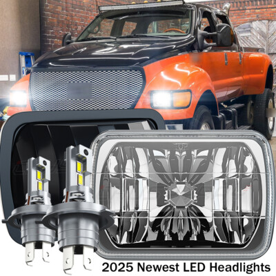 DOT-Certified 7x6" LED Headlight Pair For Ford E-Series & F-Series - Hi/Lo Beam + Halo