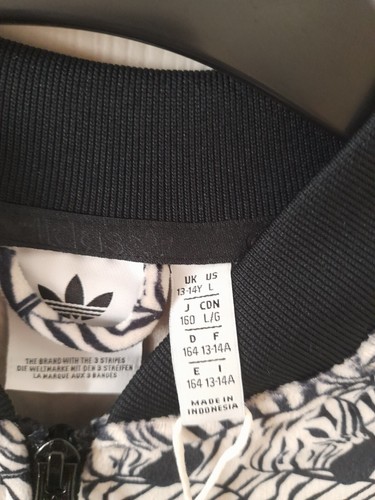 Adidas Originals Giacca da Pista con Stampa Zebra Superstar da Ragazza e Zip Completa Taglia 13-14 Y - Foto 2 di 7