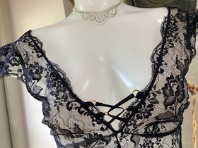 Agent Provocateur black lace playsuit M bodysuit sheer lace essie body NEW