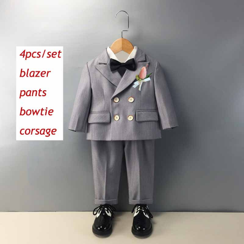 Child Formal Dress Suit Boys Birthday Costume Kids Jacket Pants Bowtie Clothes - Picture 18 of 42