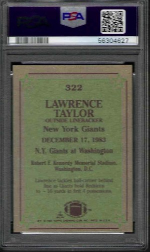 PSA 9 - 1984 Topps #322 Lawrence Taylor INSTANT REPLAY New York Giants HOF - Picture 2 of 3