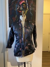 Vintage Women  s Grey Pink Asian Style Chinese Collar Jacket