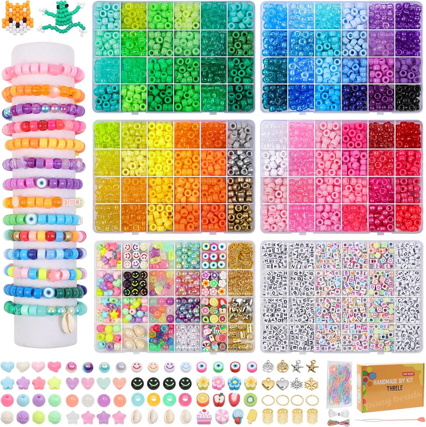 4000Pcs 96-Color Pony Beads Kit for DIY Friendship Bracelets and Kandi Crafts