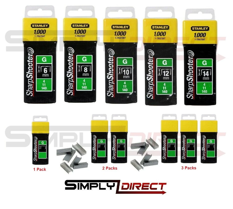 Stanley Staples 6mm 8mm 10mm 12mm 14mm Type G Heavy Duty Staple Gun Refills