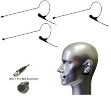 3 pcs Black Single Ear Headset Mic w TA4F for Shure Wireless Systems SL PG BL UL