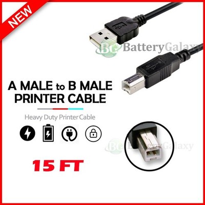 USB 2.0 Printer Cable Cord 15ft USB A to B Black