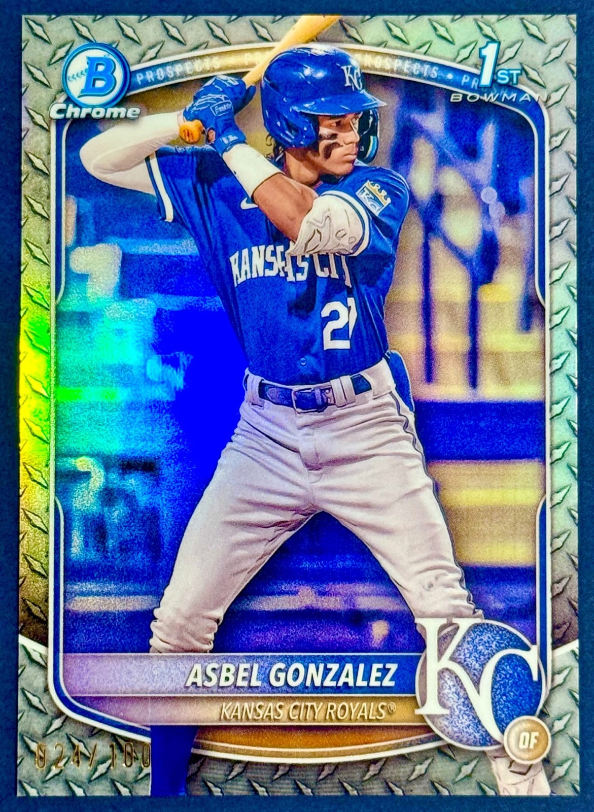 2025 Bowman Asbel Gonzalez Chrome Steel Metal /100 #BCP-4 1st Prospect Royals