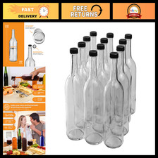 12 Pack 750ml Clear Bordeaux Wine Bottles with Screw Top Black Plastic Caps -