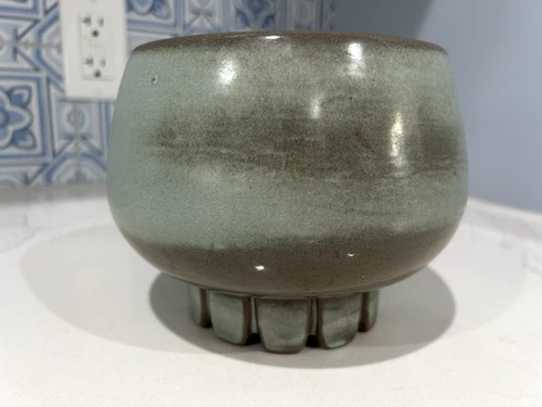 Vintage Frankoma Pottery Planter  Cogwheel 235 Bowl Moss Blue