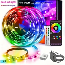 LED Strip Lights RGB Music Sync APP 100ft Bluetooth for Rooms TV Bar Remote USA