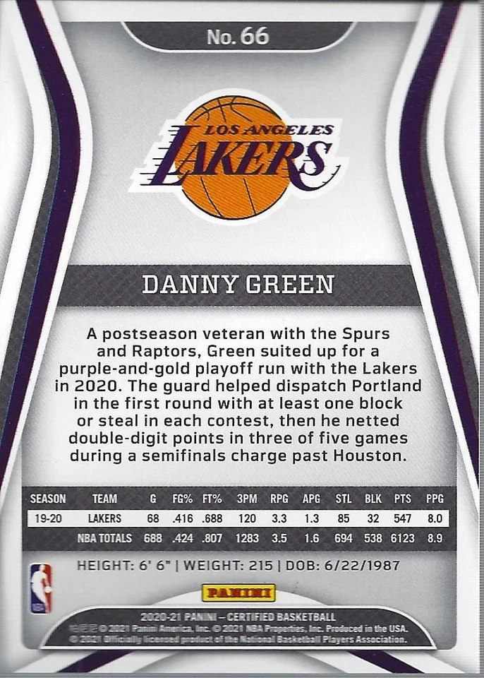 2020-21 Certified Mirror Blue #66 Danny Green - BSK - Image 2 of 2