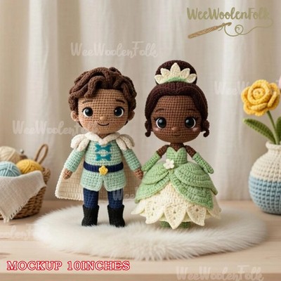 HOT Princess and the Frog Crochet Doll,Handmade Tiana & Prince Naveen Dolls Doll