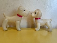 2 Vintage USSR Blow Plastic Tiny Dog Doll Soviet Plastic Decor Doll