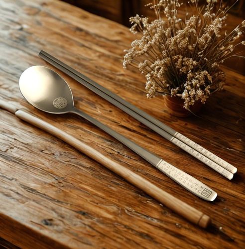 Set 2 bacchette cucchiaio coreano personalizzate incise regalo per coppie Hangeul - Foto 5 di 11