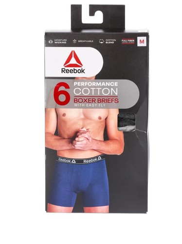 Reebok Men’s 6 Performance Cotton Boxer Briefs W/Easy Fly MultiColor Medium New