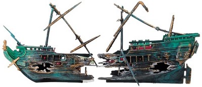 Penn-Plax Shipwreck Aquarium Decoration Ornament Split Shipwreck, Blue/White
