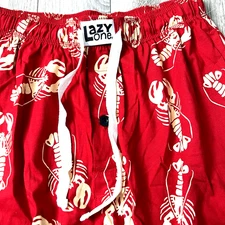 LAZY ONE LOBSTERS PAJAMA SHORTS SZ S RED BEIGE BOTTOMS COTTON ELASTIC WAIST EUC