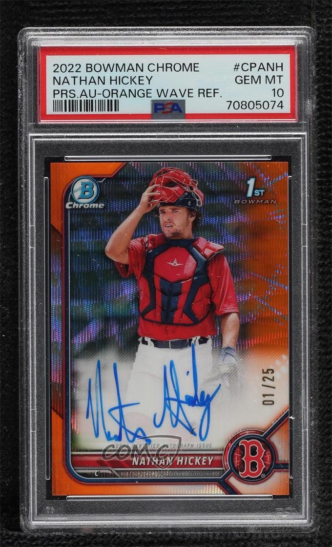 2022 Bowman Chrome Prospect Orange Wave Refractor 1/25 Nathan Hickey Auto 11oq