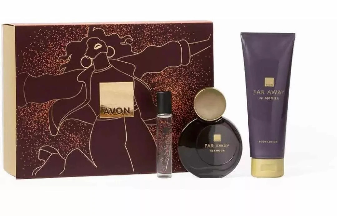 Avon Far Away Glamour Perfume 50ml EDP Eau De Parfum Set+Purse Spray+Body Lotion