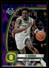 TJ Bamba 2024-25 Bowman University Chrome Purple Lava Refractor Card #74